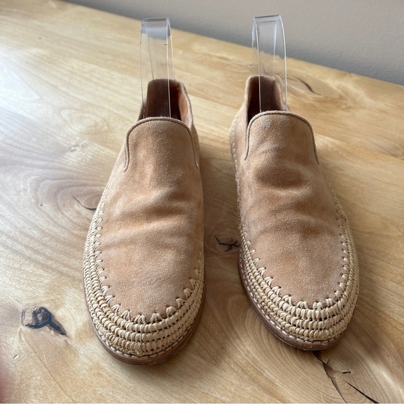 VINCE JALEN LOAFERS BEIGE 7M SUEDE UPPER ESPADRILLE RAFFIA BASE SLIP ON CASUAL - Picture 4 of 10
